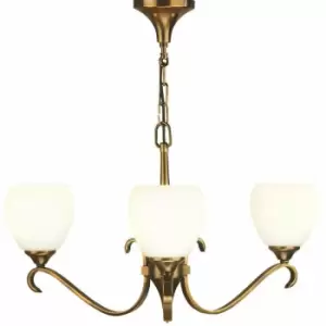 image of Luxury Hanging Ceiling Pendant Light Antique Brass Opal Glass 3 Lamp Chandelier