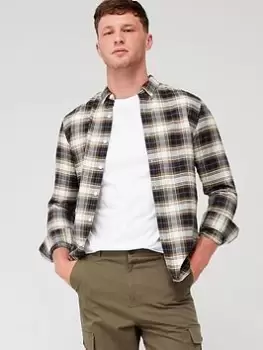 Image of Farah Brewer Long Sleeve Check Oxford Shirt - Dark Khaki, Dark Khaki Size M Men