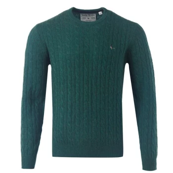 image of Jack Wills Marlow Merino Wool Cable Knitted Jumper - Green