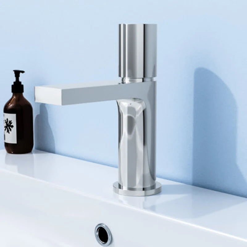Image of Nes Home Chrome Handleless Futuristic Basin Mixer Tap Deck Mounted Brass Core Silver