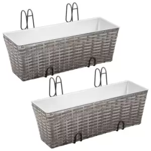 image of Vidaxl Balcony Raised Beds 2 Pcs 50cm Grey Poly Rattan