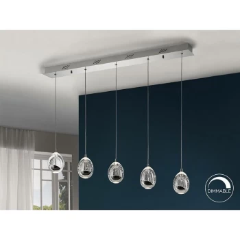 image of Schuller Roc - Integrated LED 5 Light Crystal Drop Bar Ceiling Pendant Chrome Bubble Effect