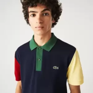 Image of Mens Lacoste Regular Fit Colour-block Cotton Petit Pique Polo Size 3 - S Navy Blue / Red / Yellow / Green