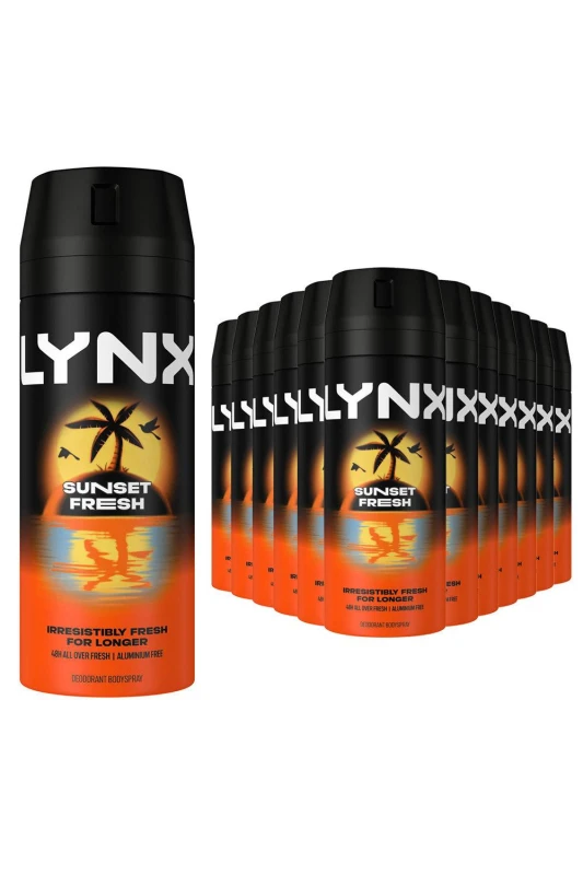 Image of Lynx Sunset Fresh Mens Deodorant Body Spray 150ml 12 Pack in Black Male