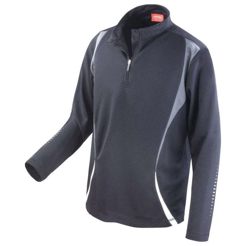 Image of Spiro Mens Trial Zip Neck Training Top in Black Size: XS Black Male XS