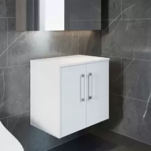 image of Juno Wall Hung 2-Door Vanity Unit with Worktop 600mm Wide - White Ash - Hudson Reed