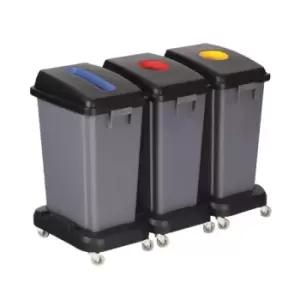 Image of Recycling Bin Kit - 3 x 60L Recycling Bins, 3 x Dollys, 3 x Lids (1 of each colour)