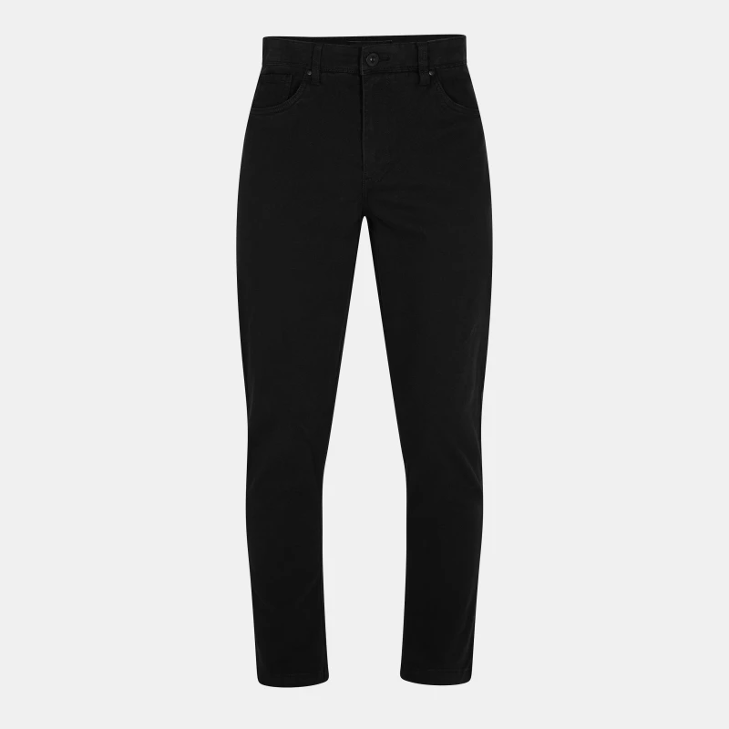Image of Threadbare Threadbare Men 'Wyesdale' Straight Leg Cotton Canvas Trousers With Stretch in Black Size: 36R Black 36R Male 7625915013643