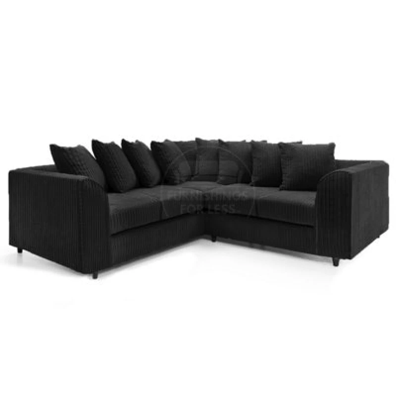 Image of Furnishings For Less UK Ferguson Black 5 Seater Fabric Corner Sofa L Shaped Jumbo Cord - Scatter Back