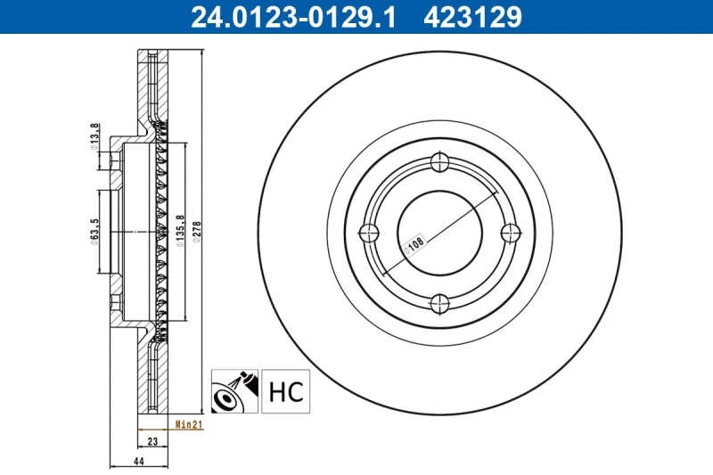 Image of Brake disc ATE 24.0123-0129.1