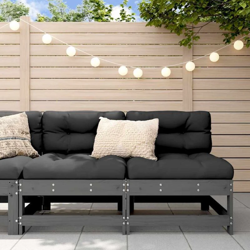 Image of VIDAXL Middle Sofas with Cushions 2 pcs Grey Solid Wood Pine Vidaxl 8720845802301