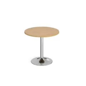 image of Genoa circular dining table with chrome trumpet base 800mm - oak