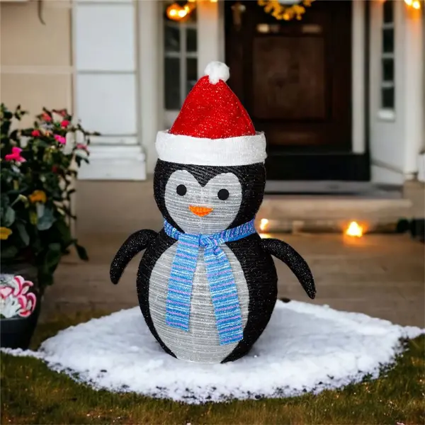 image of Outdoor Light Up 70cm Collapsible Christmas Penguin Decoration with 45 LED's, Timer and Battery Operation ELV-142723