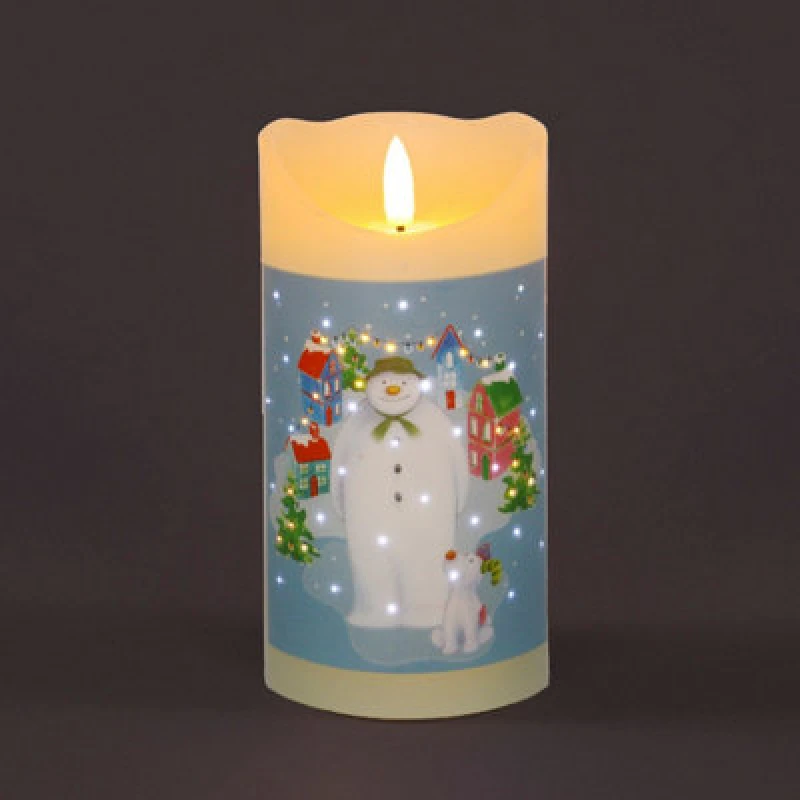 Image of Snowtime Christmas Candle With Snowman And Snowdog Village Scene