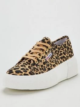 image of Superga 2287 Cotu Wedge Plimsolls - Leopard Print