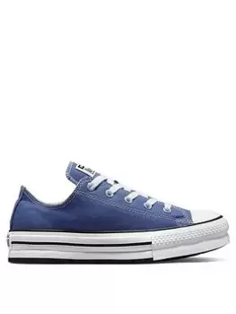 Image of Converse Chuck Taylor All Star Ox Junior Girls Eva Lift Canvas Platform Trainers -Blue/White, Blue/White, Size 3