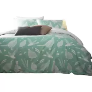 Image of Creative Cloth Moorland Birds Wildlife Duvet Cover Set (Double) (Mint Green) - Mint Green