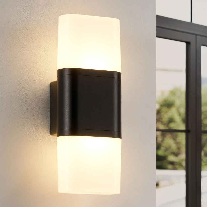 Image of Harper Living Outdoor Wall Lights, LED Outdoor Lights Mains Powered, Up And Down Exterior Lamp With White Shade