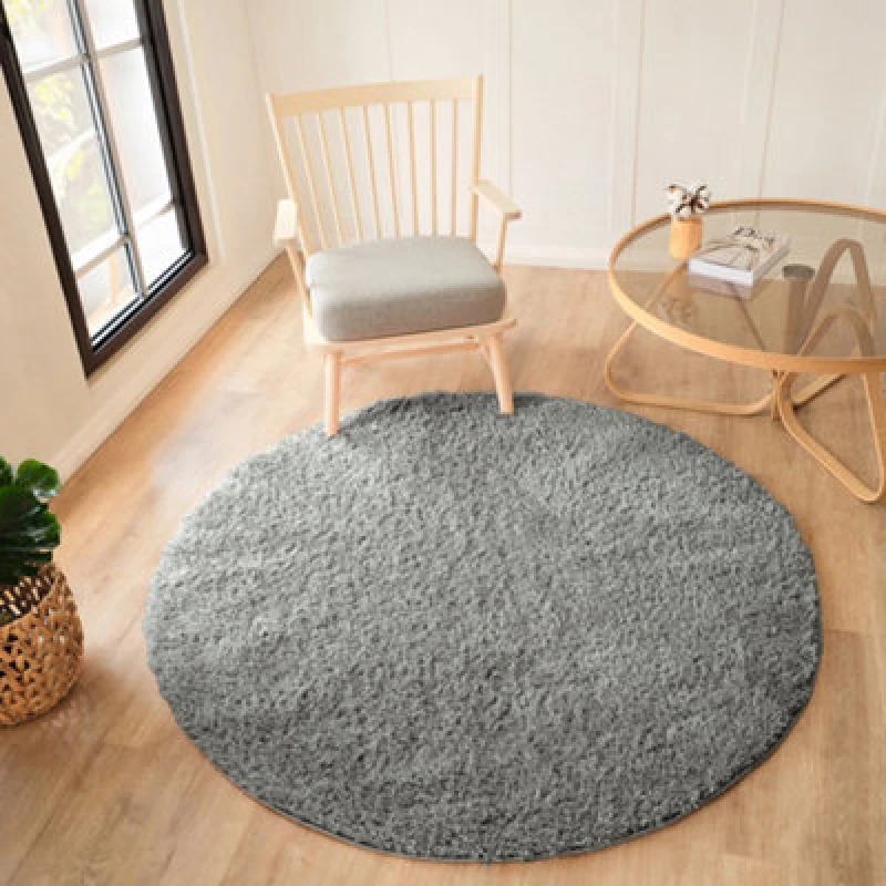 Image of Livabliss Round Shaggy Solid Color Plush Pile Dark Grey Soso Area Rug 120 X 120 Cm - Easy Care, Ideal For Living Room & Bedroom