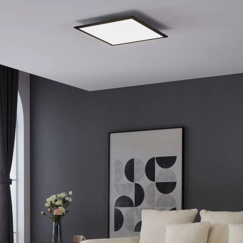 Image of Eglo Salobrena 1 Ultra-Slim Modern Black Square LED Ceiling Light WBS Black Unisex