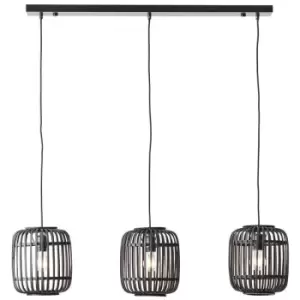 image of Endon Mathias Bar Pendant Ceiling Lamp, Dark Bamboo, Plywood With Matt Black Paint