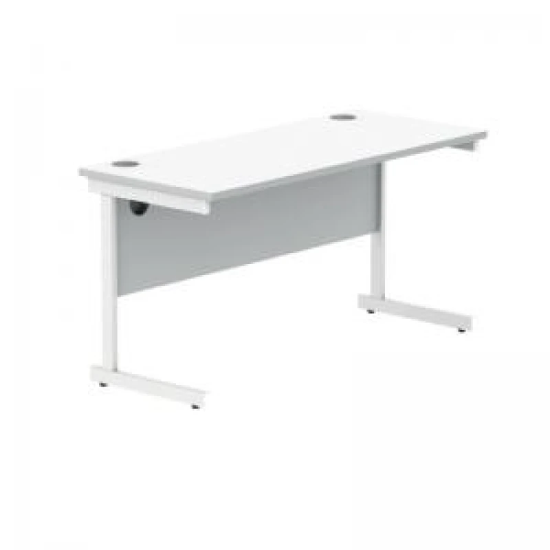 Image of Polaris Rectangular Single Upright Cantilever Desk 1400x600x730mm Arctic White/Arctic White KF821850