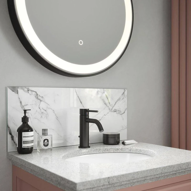 Image of Carrara Marble Glass Bathroom Splashback 250 X 500 X 4Mm, Grey SB50047