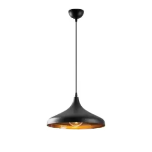 Image of Model 23 Deco Black Dome Pendant Lamp Golden Interior