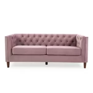 Image of Leah Velvet Chesterfield 3 Seater Sofa Blush