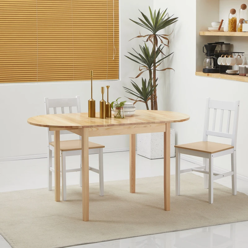Image of HOMCOM Foldable Dining Table, Solid Wood Drop Leaf Table, Natural Natural