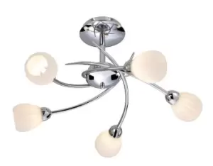 Rena 5 Light Semi Flush Multi Arm Chrome, Opal Glass, G9