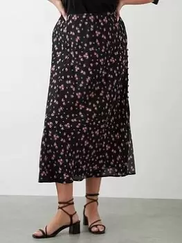Image of Dorothy Perkins Curve Floral Split Midi Skirt - Black, Size 18, Women