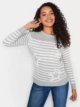 image of M&Co Striped Star Jumper, Grey, Size 10-12, Women