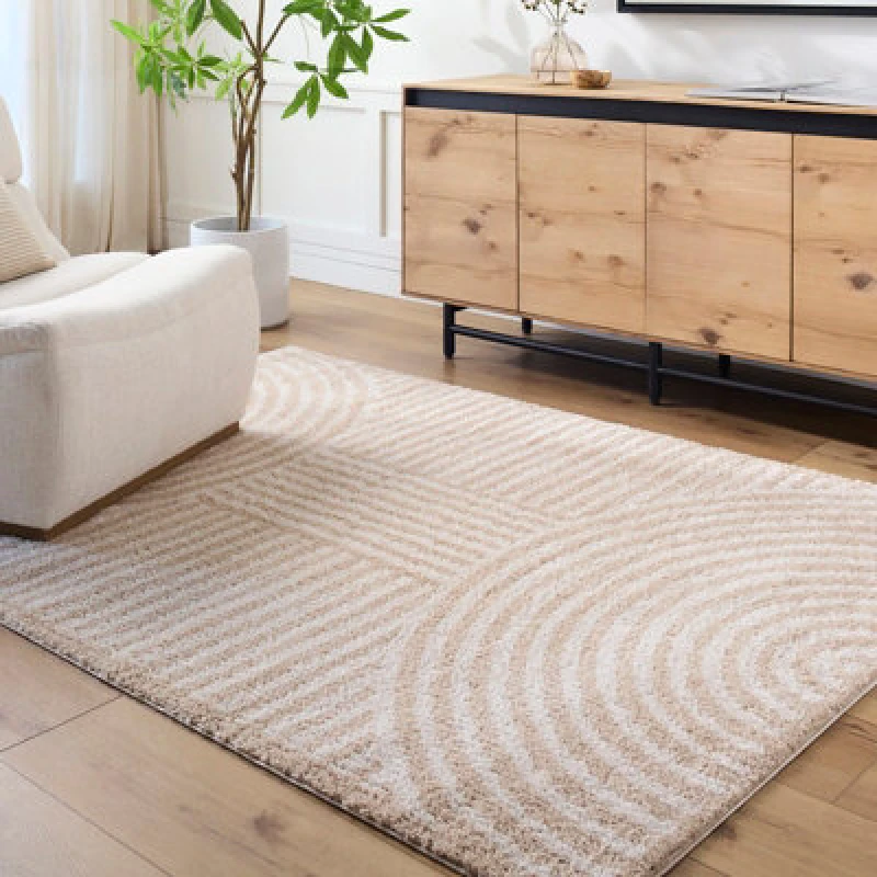 Image of Livabliss Machine Washable Modern Shaggy Beige Pauline Area Rug 140 X 200 Cm - Easy Care, Non Shedding, Ideal For Living Room & Bedroom