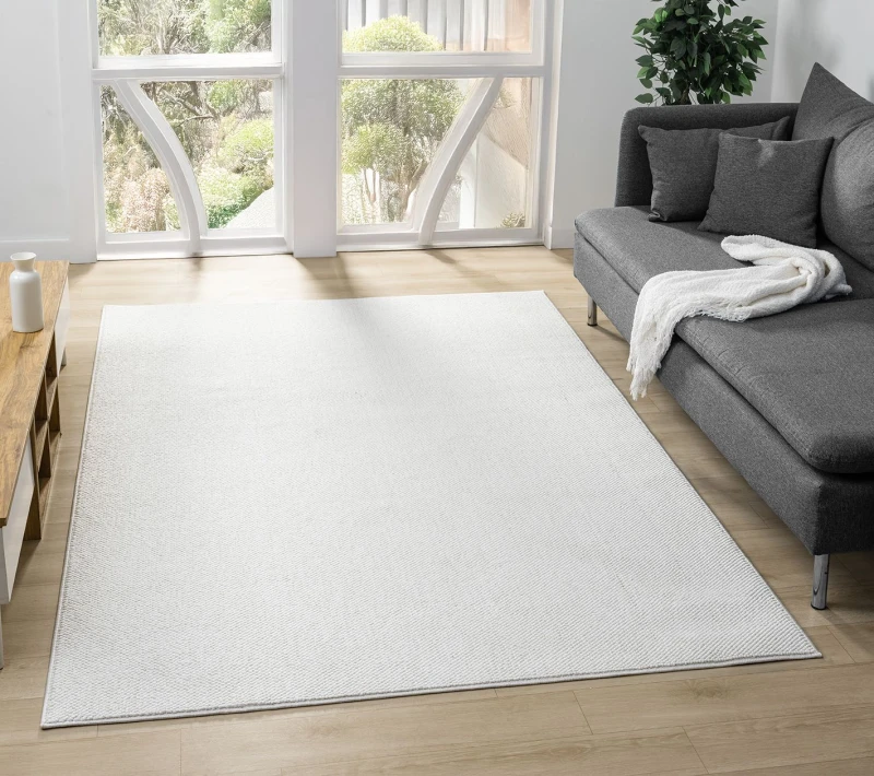 Image of Avior Washable Plain Living Room Area Rug - Loop Pile Pebble Design Cream 160Cm X 230Cm