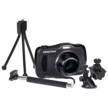 PRAKTICA WP240 Graphite + Cycle & Suction Mounts, Mini Tripod, Selfie Stick