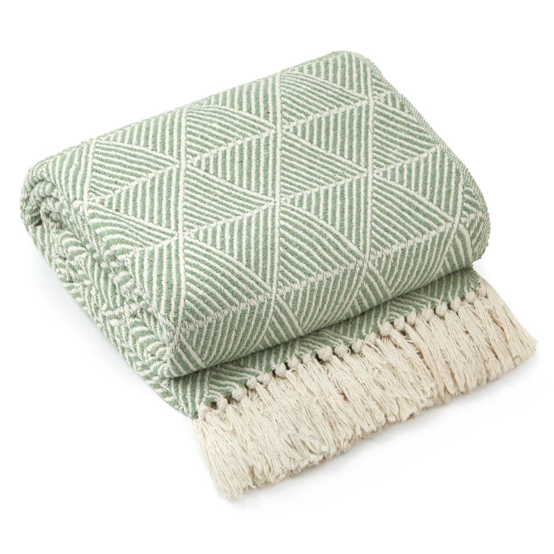 Image of Emma Barclay Throw Blanket Cotton Scandi Zahra Pistachio unisex 229x254cm