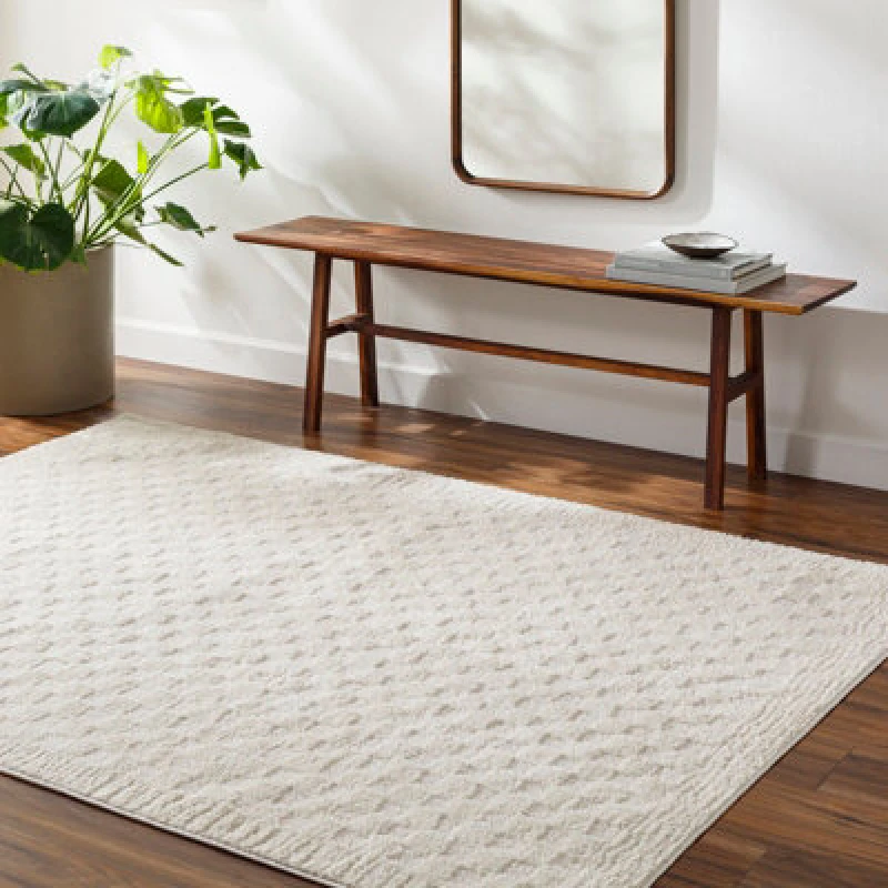 Image of Livabliss Scandi Modern High Pile Off-White Checkered Ekta Area Rug 200 X 275cm - Easy Care, Ideal For Living Room & Bedroom