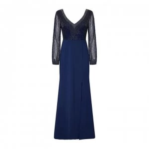 image of Adrianna Papell Sheer Long Sleeve Dress - DEEP Blue