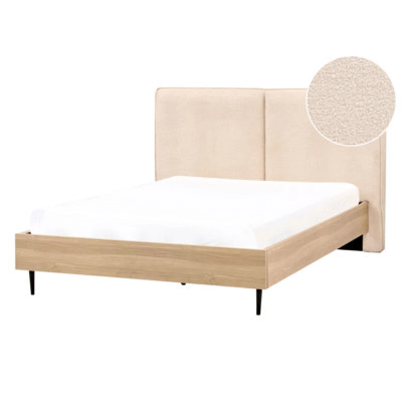 Image of Beliani Bed Boucle Izernore 140 X 200 Cm (Eu Double) Beige