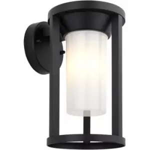Image of Non Automatic Outdoor Wall Light - Textured Black & White Polycarbonate Shade