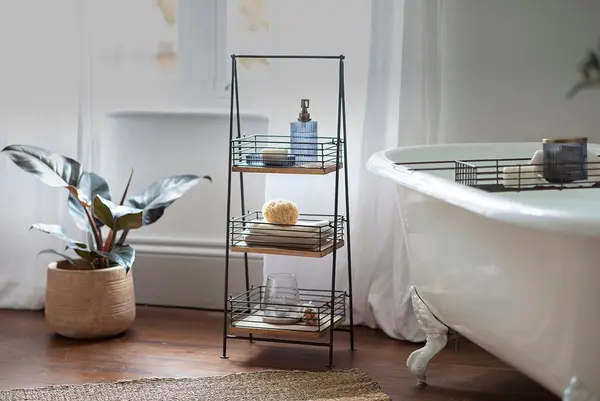 Image of Nkuku Indore Mango Wood Caddy Storage & Hanging Accessories Aged Brass