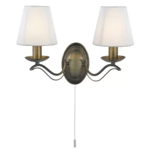 Image of Andretti 2 Light Indoor Candle Wall Light Antique Brass with Shades, E14