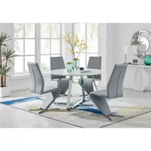Image of Furniture Box Santorini White Wood Contemporary Round Dining Table and 4 Elephant Grey Willow Chairs