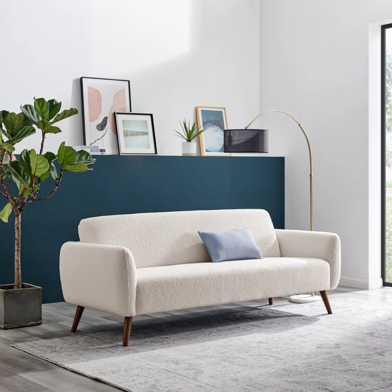 Image of FurnitureboxUK FurnitureboxUK Teddy Soft Boucle Fleece Retro Sofa In A Box in White Size: Armchair White Armchair Unisex 5056542697616