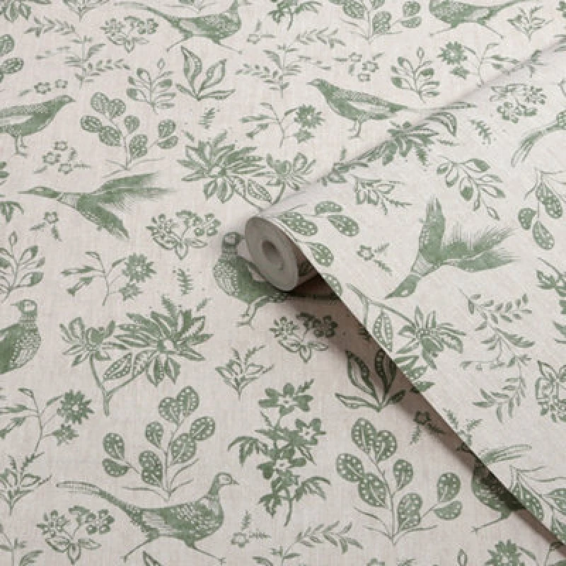 Image of Joules Sophisticated Country Linen/green Pheasant Patterned Smooth Wallpaper