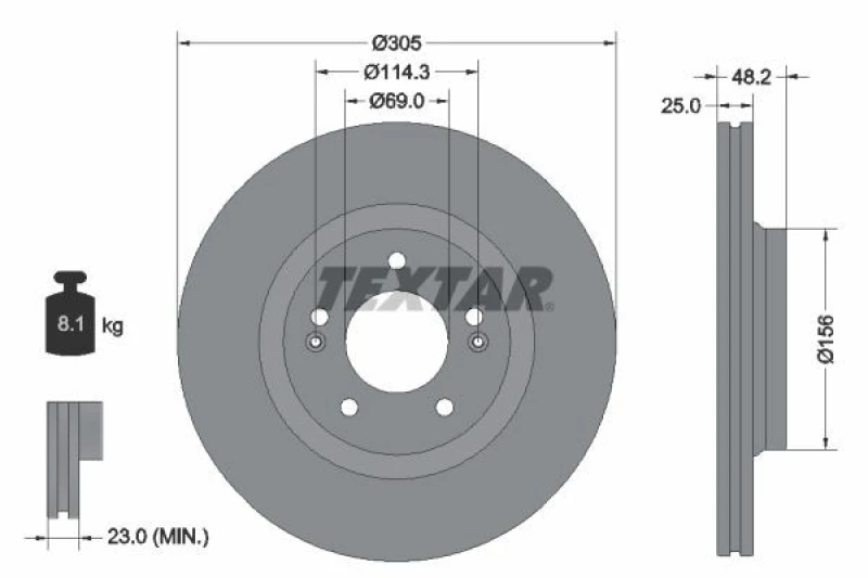 Image of Brake disc TEXTAR 92333203