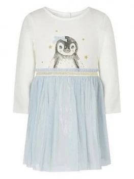 image of Monsoon Baby Girls Penguin Disco Dress - Blue