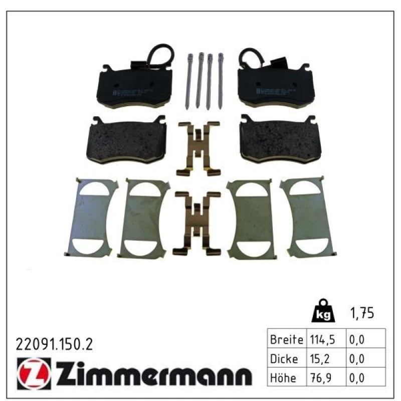 Image of ZIMMERMANN Brake pad set ZIMMERMANN 22091.150.2
