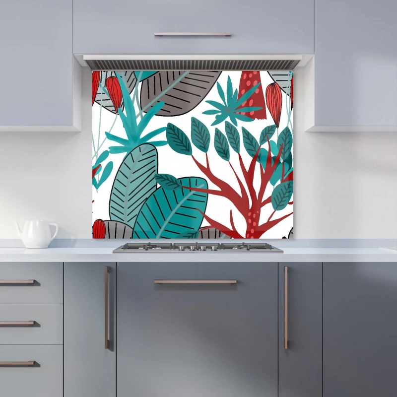 Image of Warren Reed - Designer Jungle Exotic Summer Tropical Leaves Kitchen Splashback in Green Size: 600mm x 750mm Green Unisex 600mm x 750mm